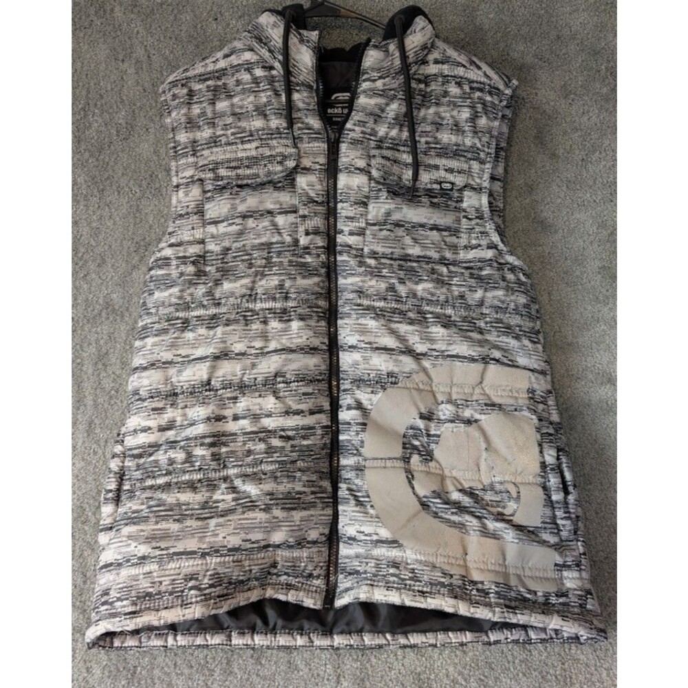 ECKO Unlimited Mens Puffer Vest Gray Black Hooded Full Zip Size M